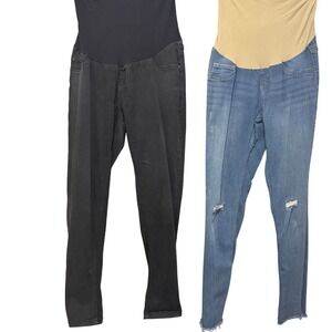 Indigo Blue Maternity Skinny Jeans Bundle 2 Pair Black Blue Distressed Size L